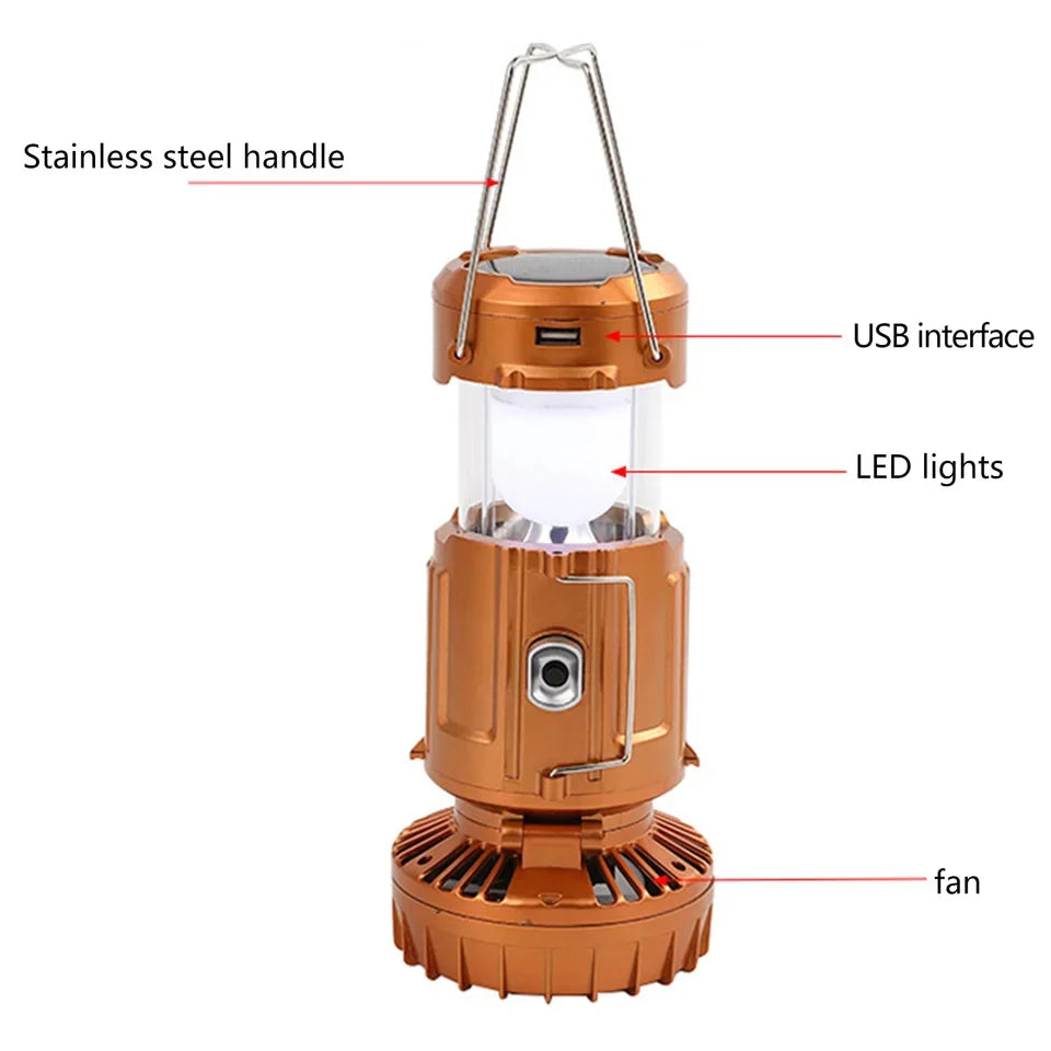 Ventilador solar LED con luz para acampar
