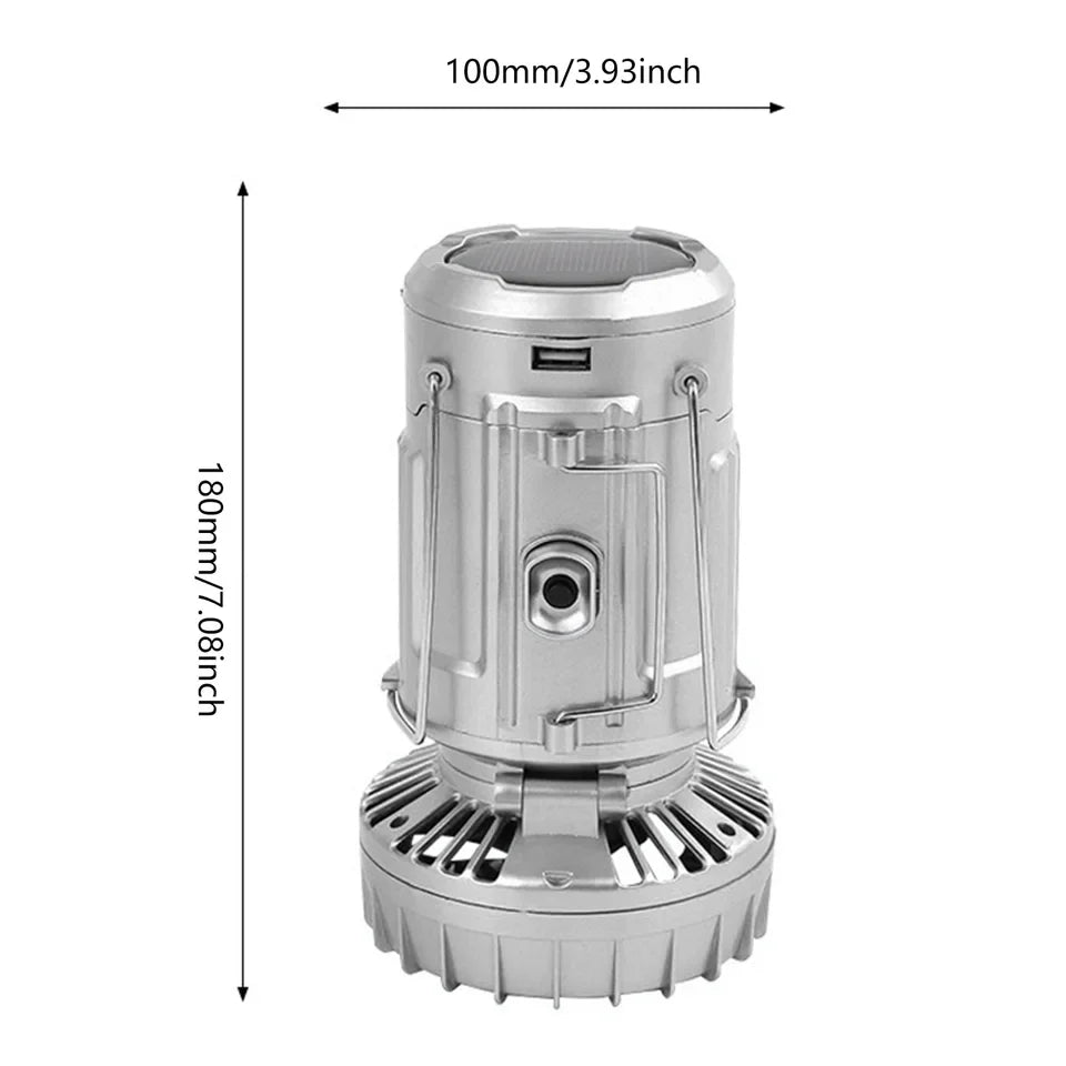 Ventilador solar LED con luz para acampar