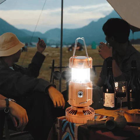 Ventilador solar LED con luz para acampar