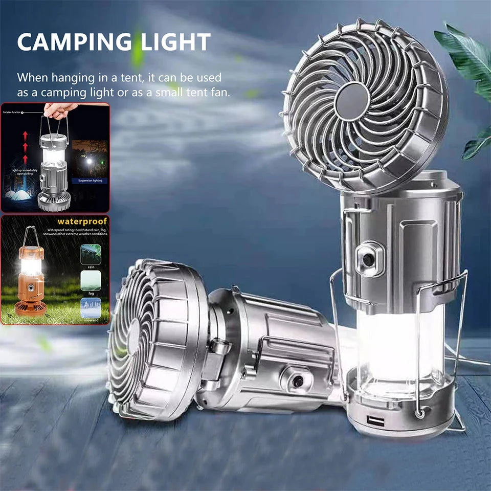 Ventilador solar LED con luz para acampar