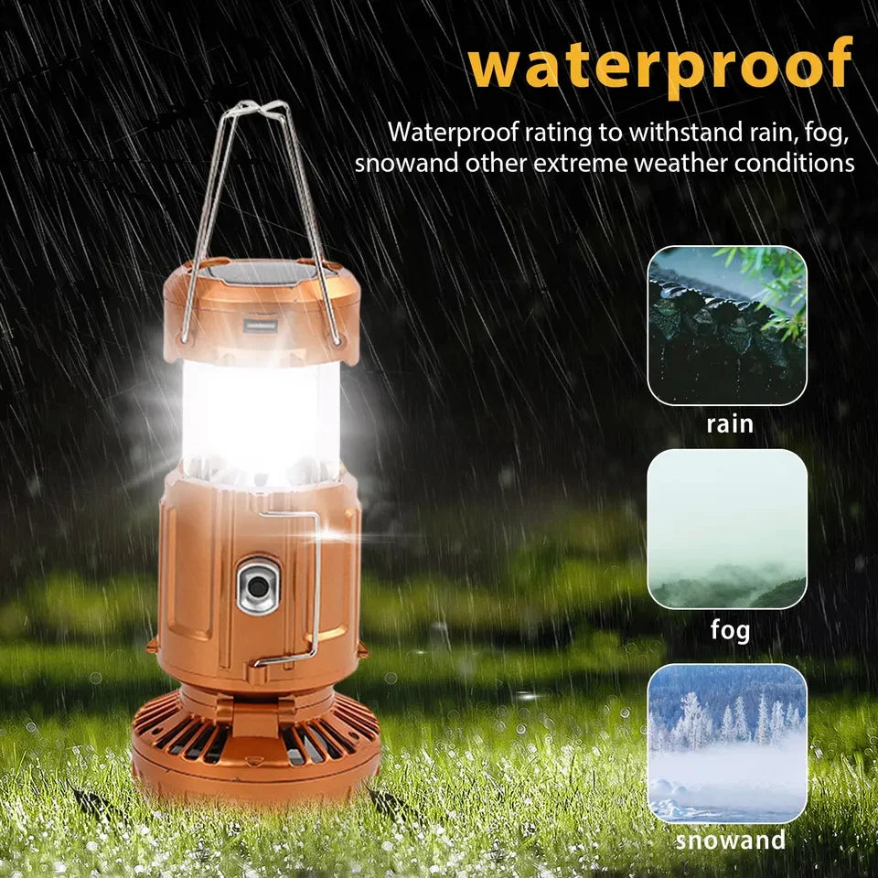 Ventilador solar LED con luz para acampar