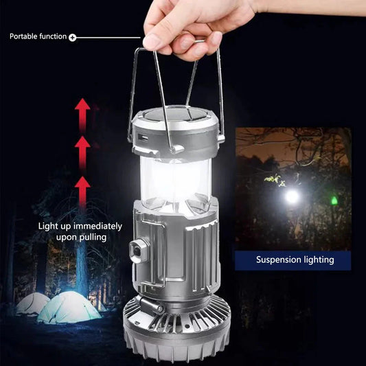 Ventilador solar LED con luz para acampar