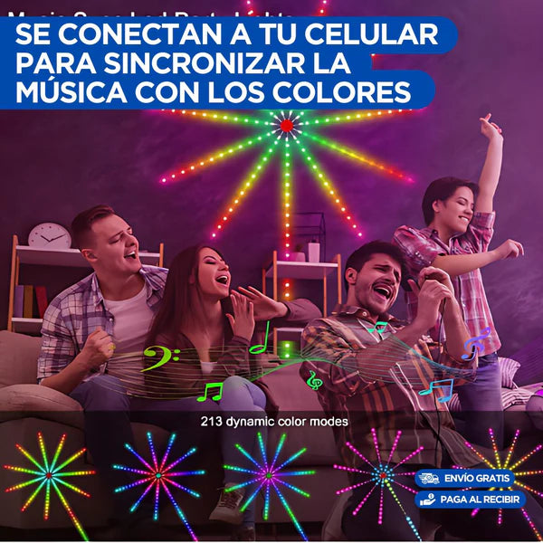 Luces Led de fuegos artificiales con sincronización de música que cambia de color!!