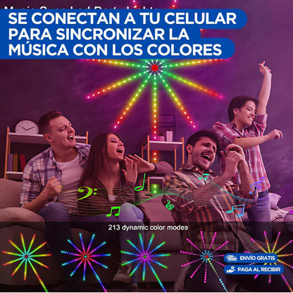 Luces Led de fuegos artificiales con sincronización de música que cambia de color!!