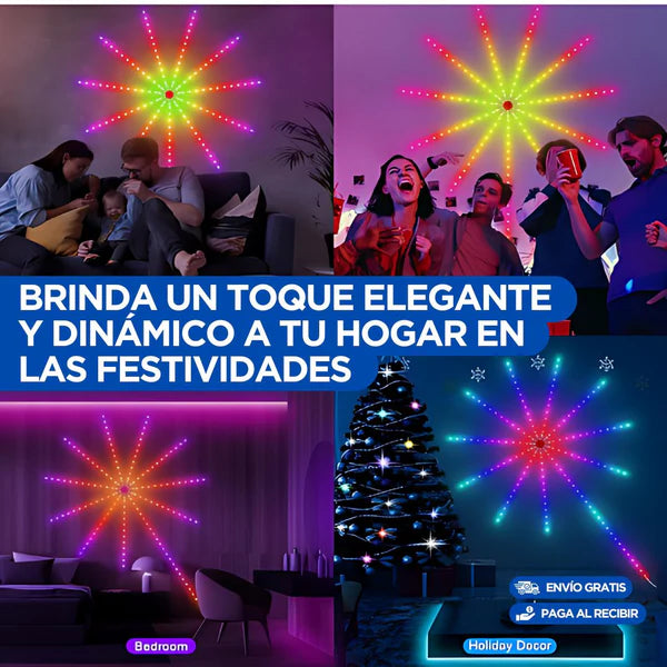 Luces Led de fuegos artificiales con sincronización de música que cambia de color!!