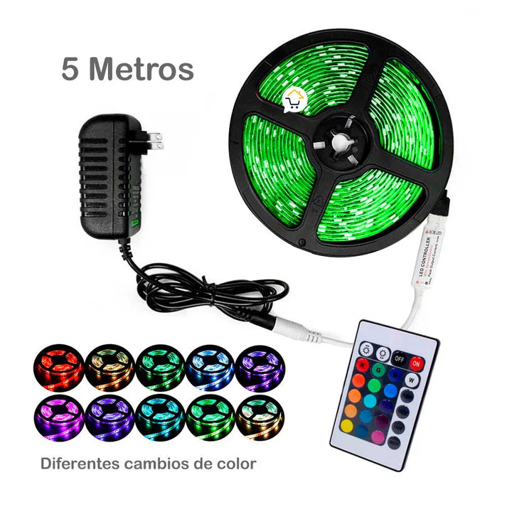 Cinta Luz Led 5 Metros RGB Multicolor Con Control Navidad