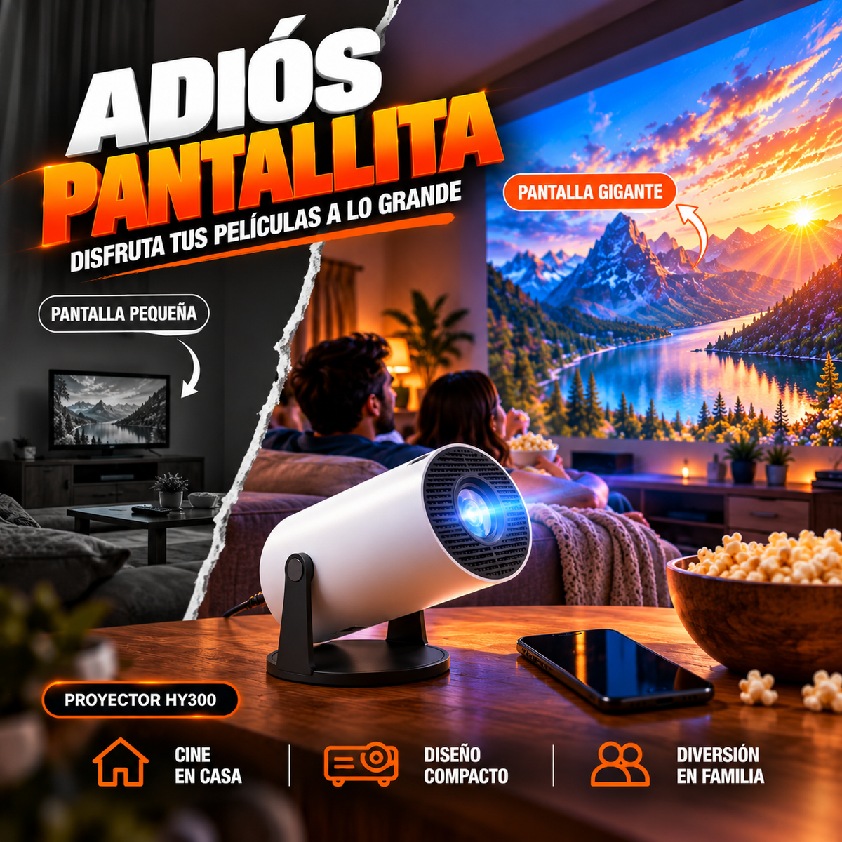 PROYECTOR 4K SMART HY300 ANDROID | CINE EN CASA