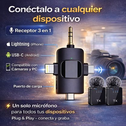 X2 Micrófonos inalámbricos de solapa 3 en 1 profesional, graba como un verdadero creador de contenido