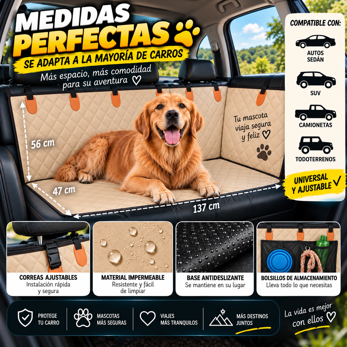 Forro Impermeable para Asiento de Carro para Mascotas | Que sus Pelos y Aventuras no Terminen en Tus Sillas