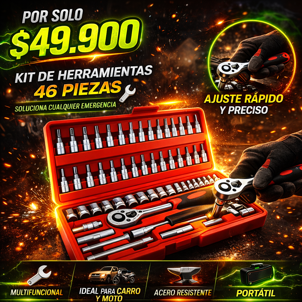 Kit Herramientas 46 Piezas Multiuso | Completo, Portátil y Listo para Cualquier Emergencia