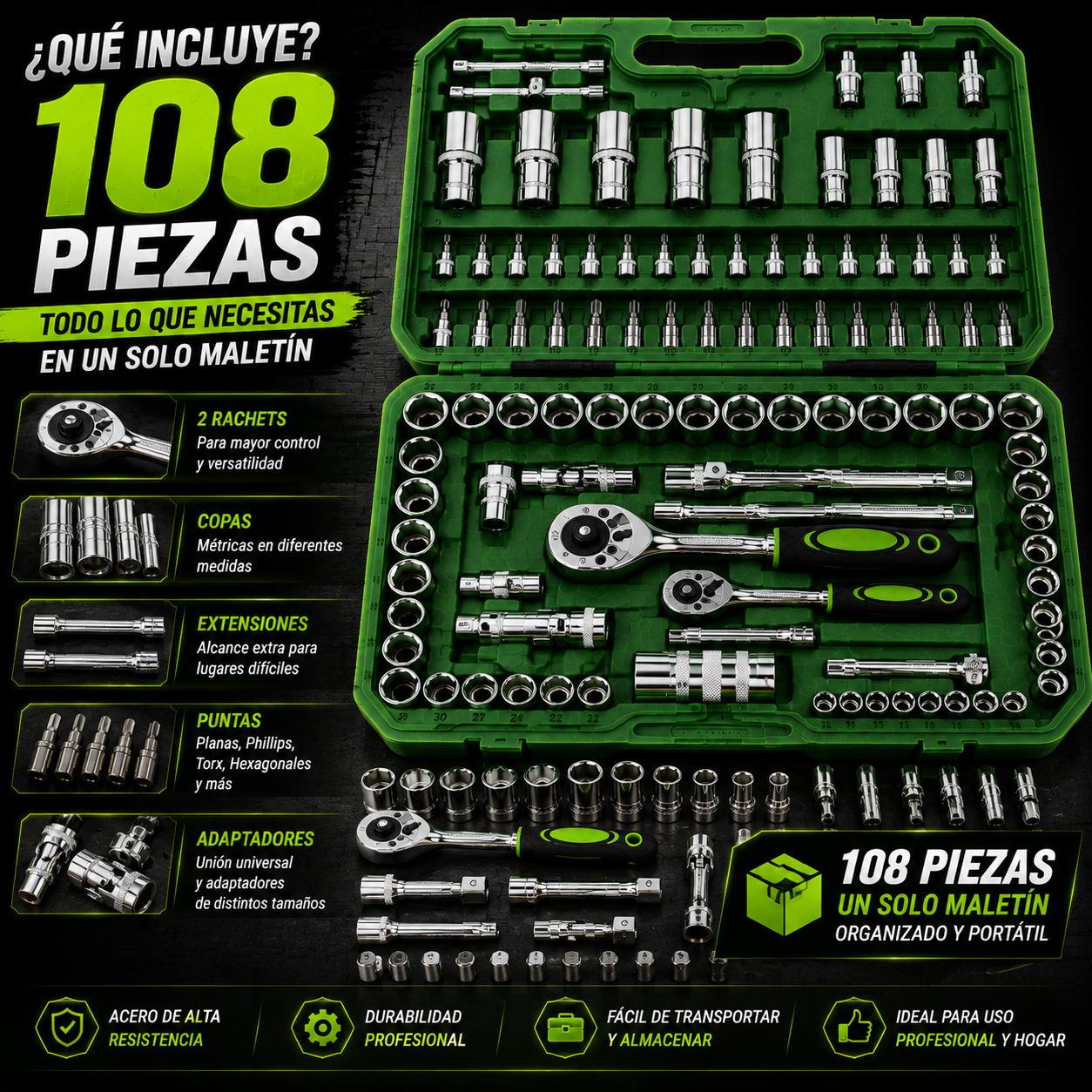 RATCHET PRO 108 | Juego de Rachets Profesional de 108 Piezas