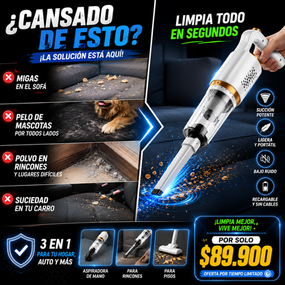 Aspiradora 3 en 1 Multiusos | Potente, Inalámbrica y Lista para Cada Rincón