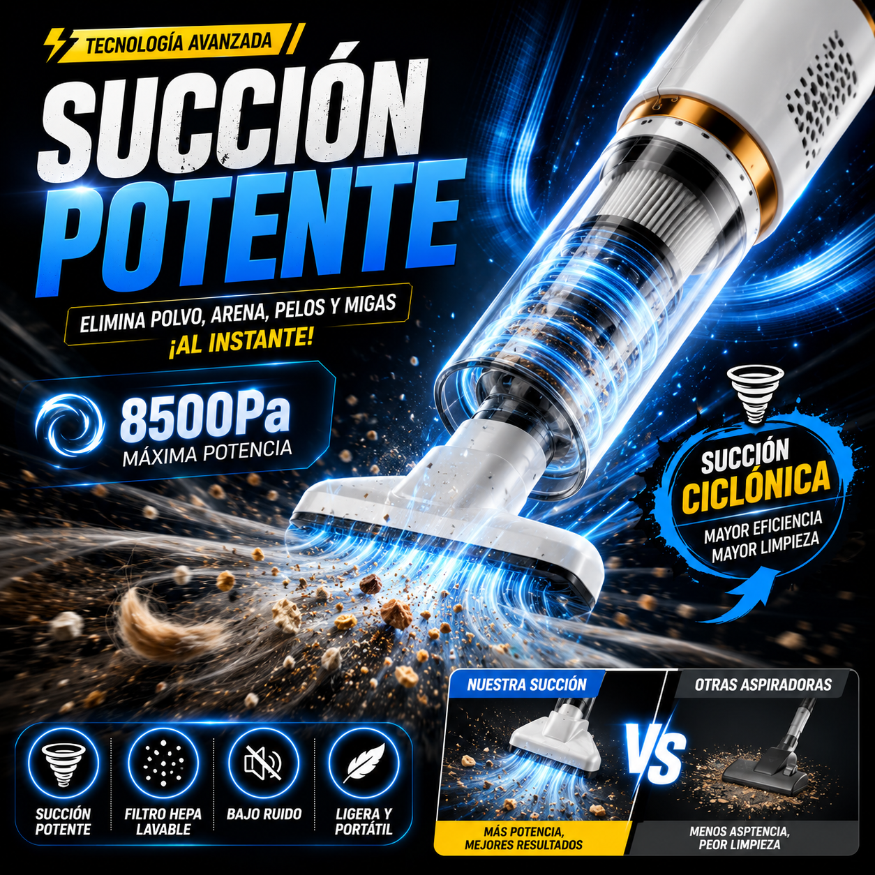 Aspiradora 3 en 1 Multiusos | Potente, Inalámbrica y Lista para Cada Rincón