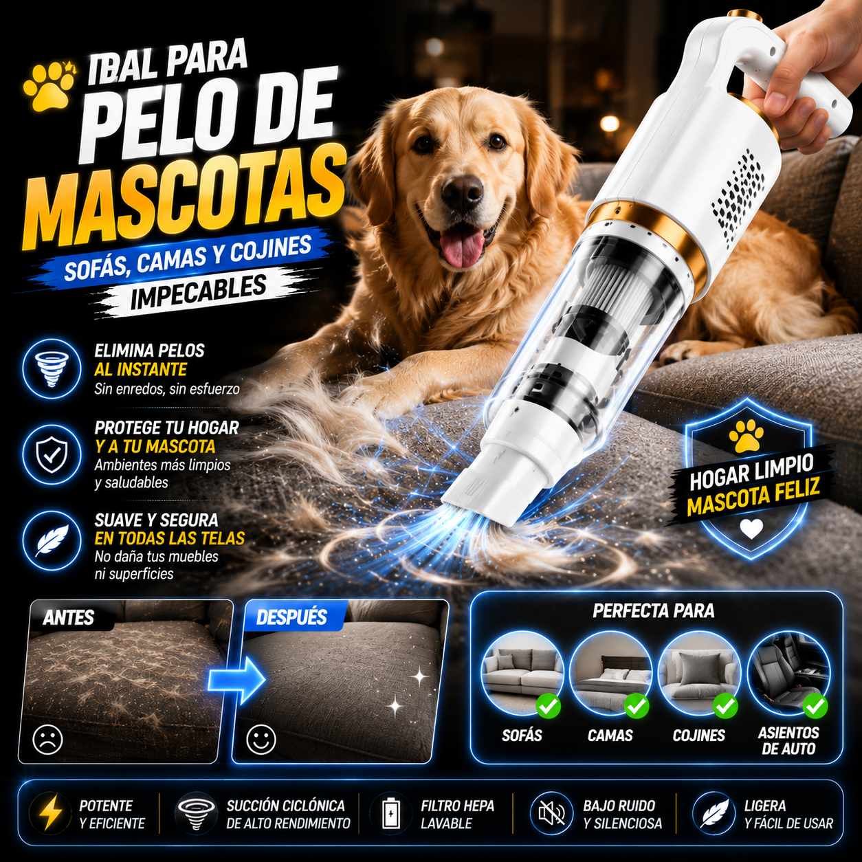 Aspiradora 3 en 1 Multiusos | Potente, Inalámbrica y Lista para Cada Rincón