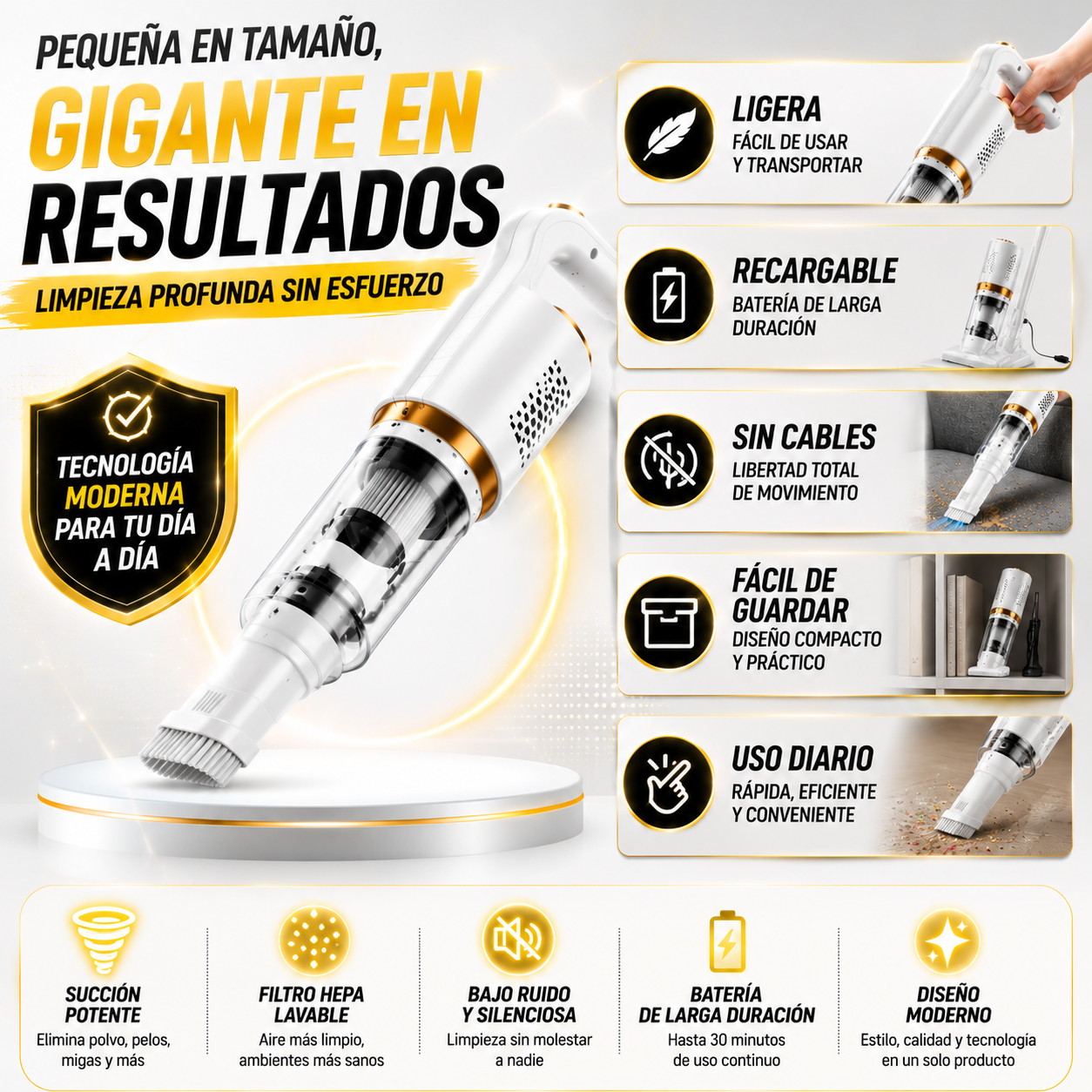 Aspiradora 3 en 1 Multiusos | Potente, Inalámbrica y Lista para Cada Rincón