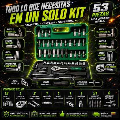 Kit de Ratchet 53 Piezas | Completo, Portátil y Listo para Cualquier Emergencia