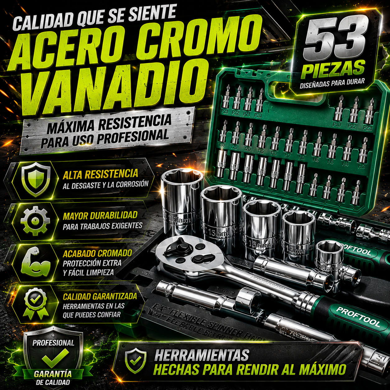 Kit de Ratchet 53 Piezas | Completo, Portátil y Listo para Cualquier Emergencia