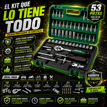 Kit de Ratchet 53 Piezas | Completo, Portátil y Listo para Cualquier Emergencia