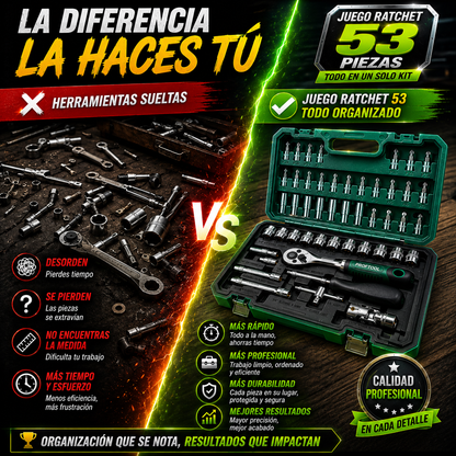 Kit de Ratchet 53 Piezas | Completo, Portátil y Listo para Cualquier Emergencia