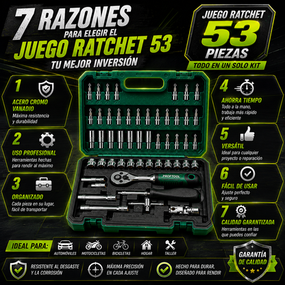 Kit de Ratchet 53 Piezas | Completo, Portátil y Listo para Cualquier Emergencia