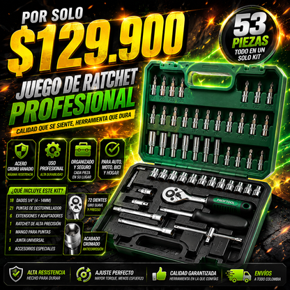 Kit de Ratchet 53 Piezas | Completo, Portátil y Listo para Cualquier Emergencia