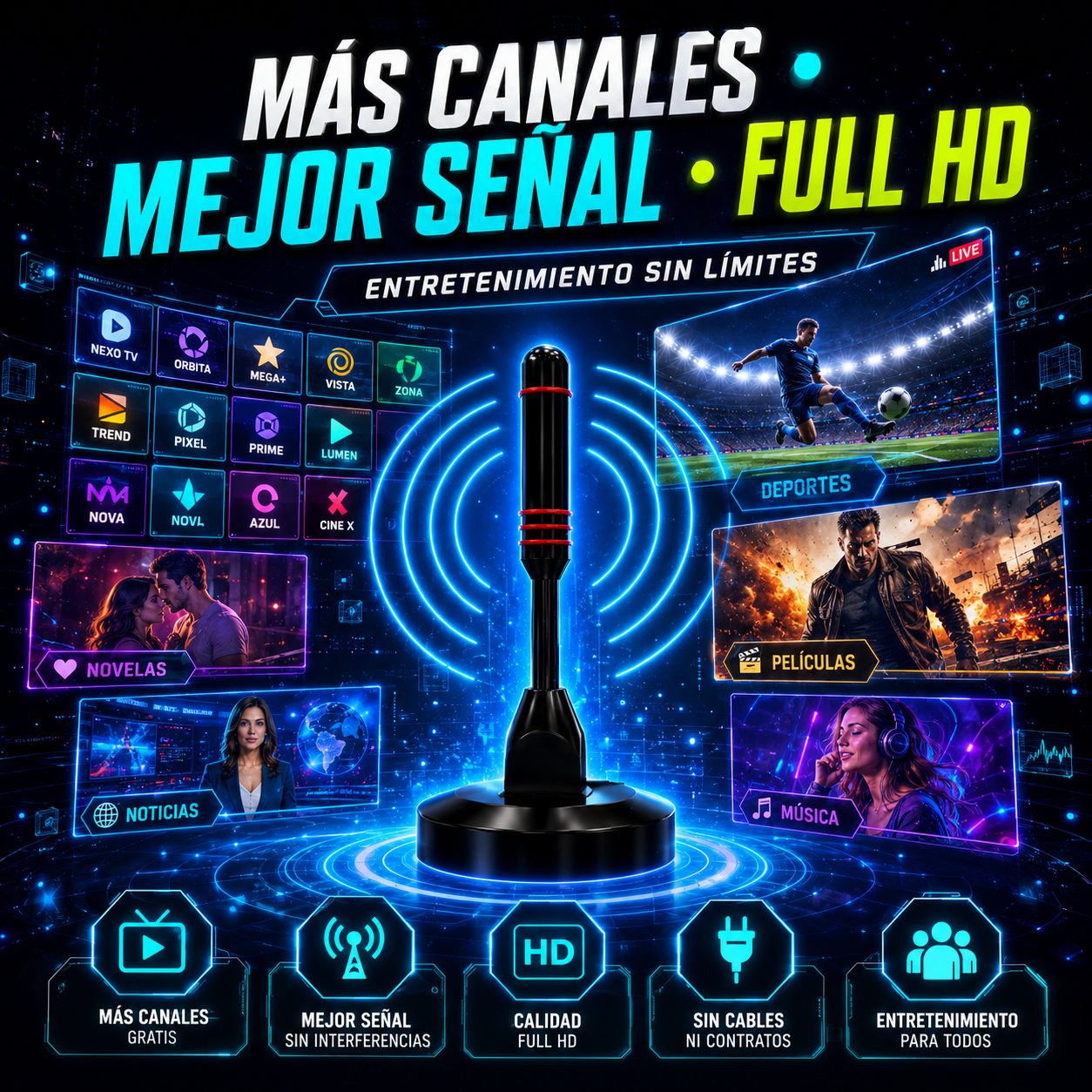 Antena TDT 5M Full HD Potente | Más Canales Gratis y Mejor Señal