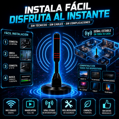 Antena TDT 5M Full HD Potente | Más Canales Gratis y Mejor Señal