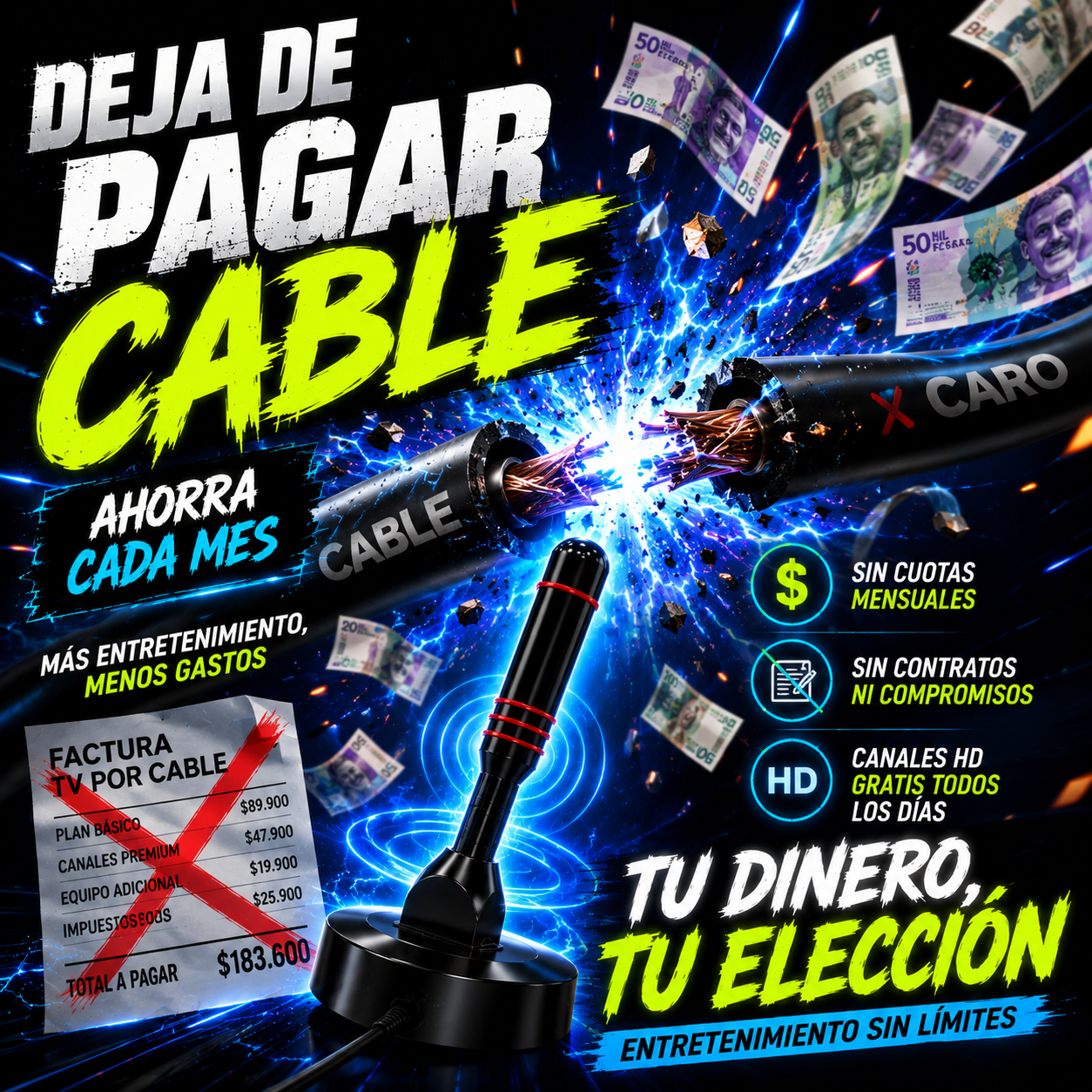 Antena TDT 5M Full HD Potente | Más Canales Gratis y Mejor Señal
