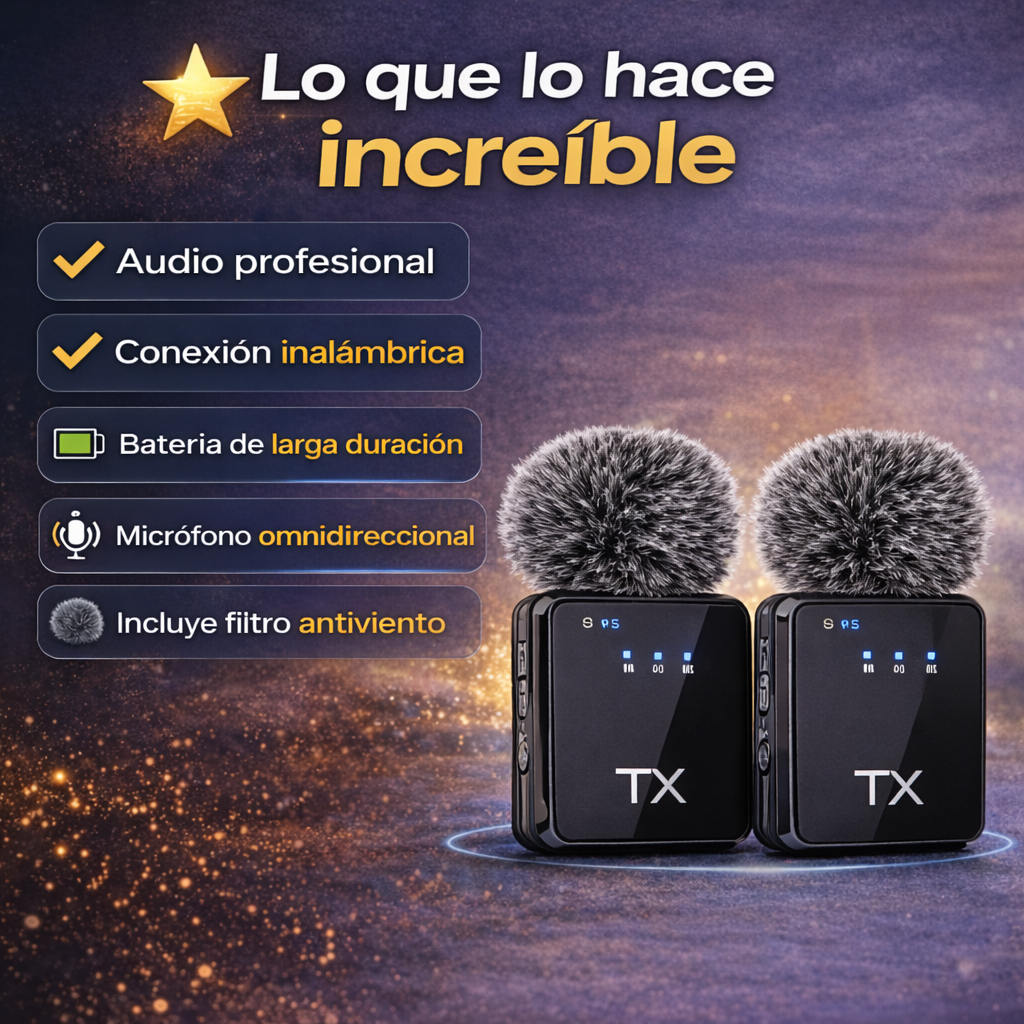 X2 Micrófonos inalámbricos de solapa 3 en 1 profesional, graba como un verdadero creador de contenido