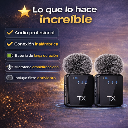 X2 Micrófonos inalámbricos de solapa 3 en 1 profesional, graba como un verdadero creador de contenido