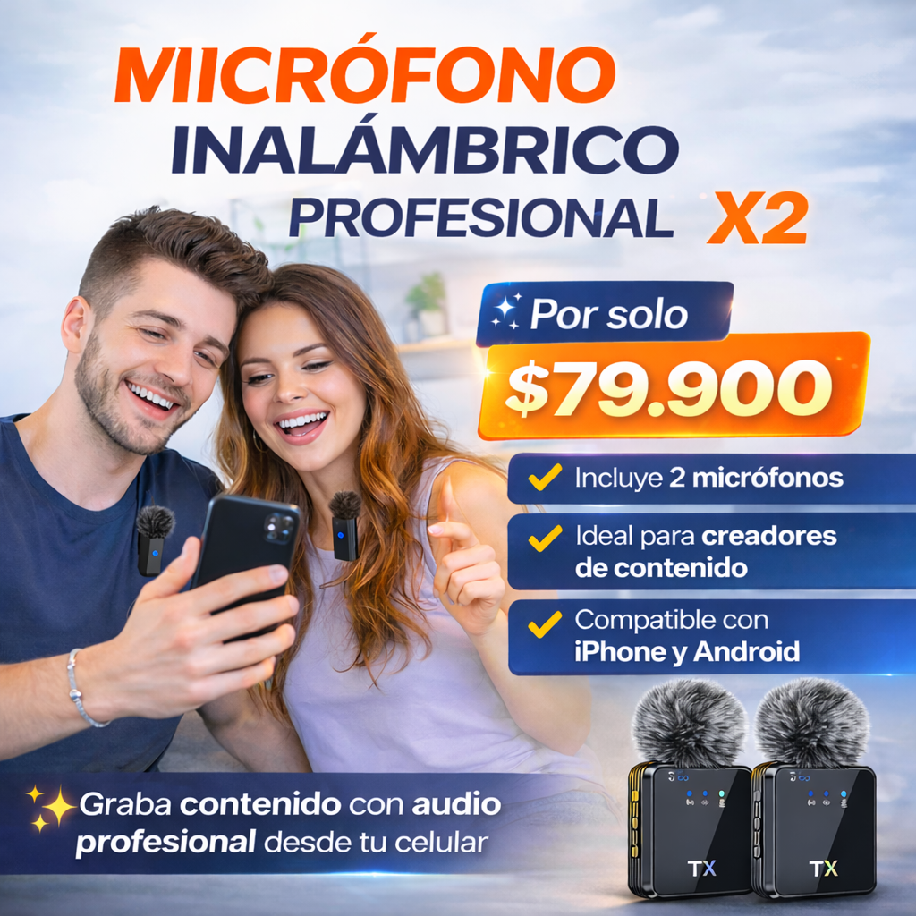 X2 Micrófonos inalámbricos de solapa 3 en 1 profesional, graba como un verdadero creador de contenido