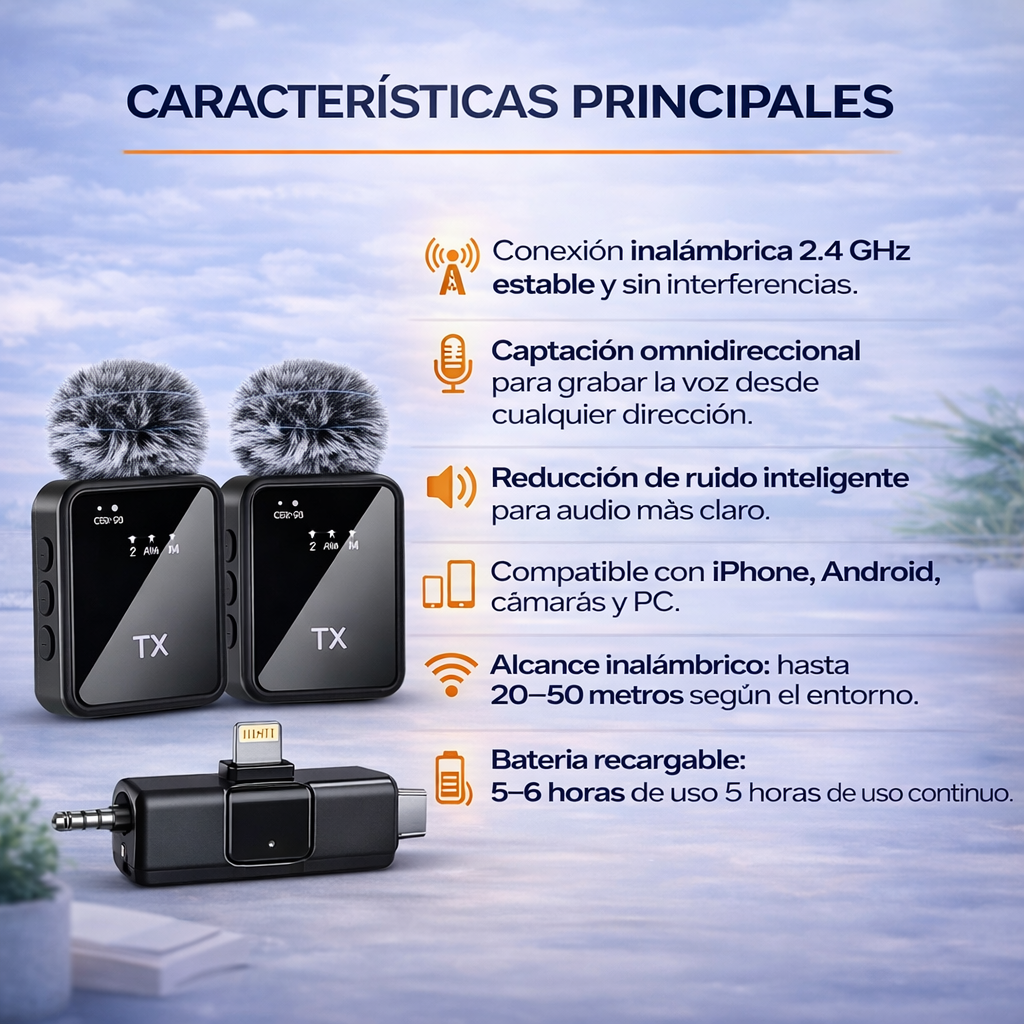 X2 Micrófonos inalámbricos de solapa 3 en 1 profesional, graba como un verdadero creador de contenido