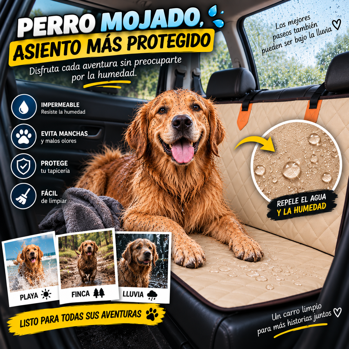 Forro Impermeable para Asiento de Carro para Mascotas | Que sus Pelos y Aventuras no Terminen en Tus Sillas