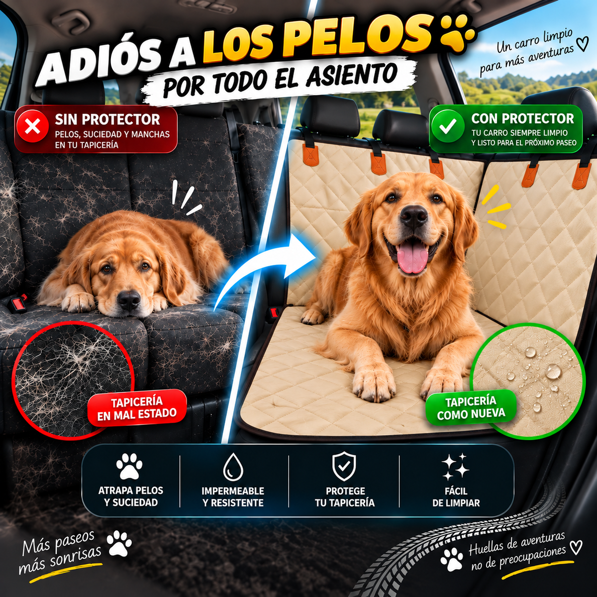 Forro Impermeable para Asiento de Carro para Mascotas | Que sus Pelos y Aventuras no Terminen en Tus Sillas