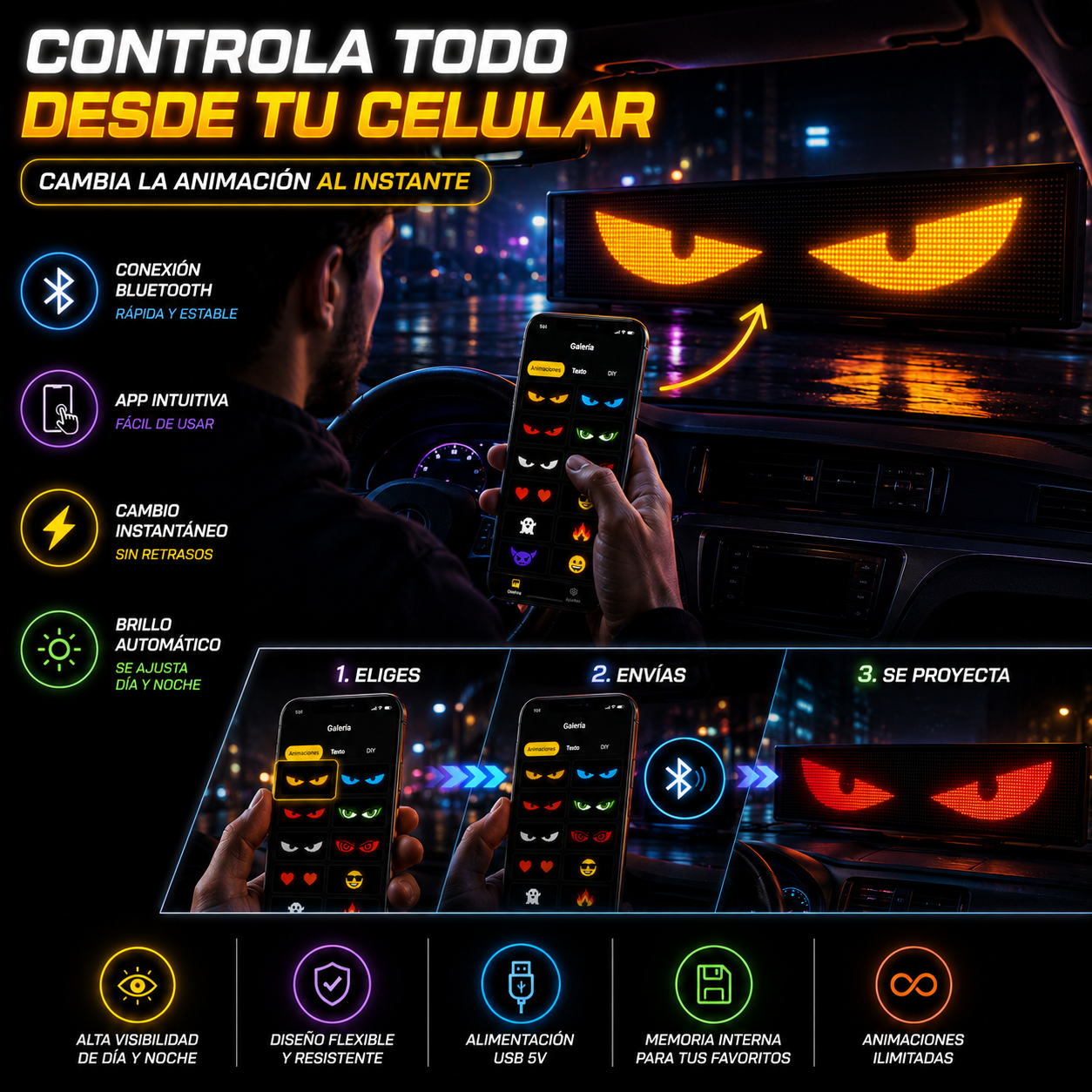 Pantalla Panel LED Multifuncional Para Camión Y Auto 60cm-90cm