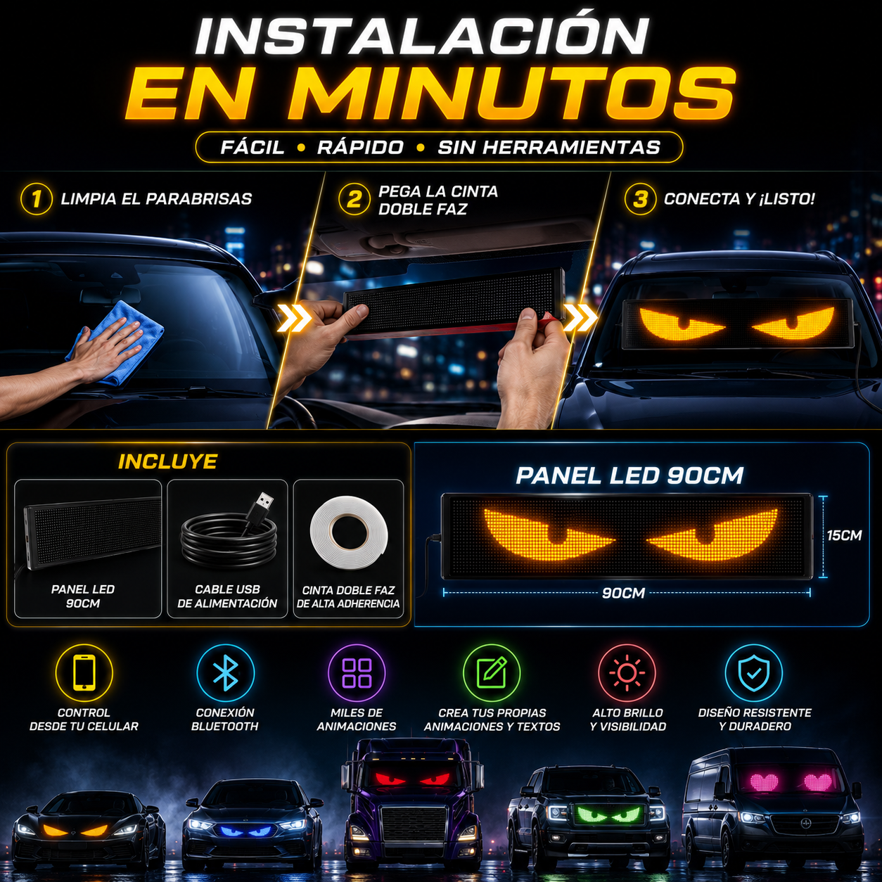 Pantalla Panel LED Multifuncional Para Camión Y Auto 60cm-90cm