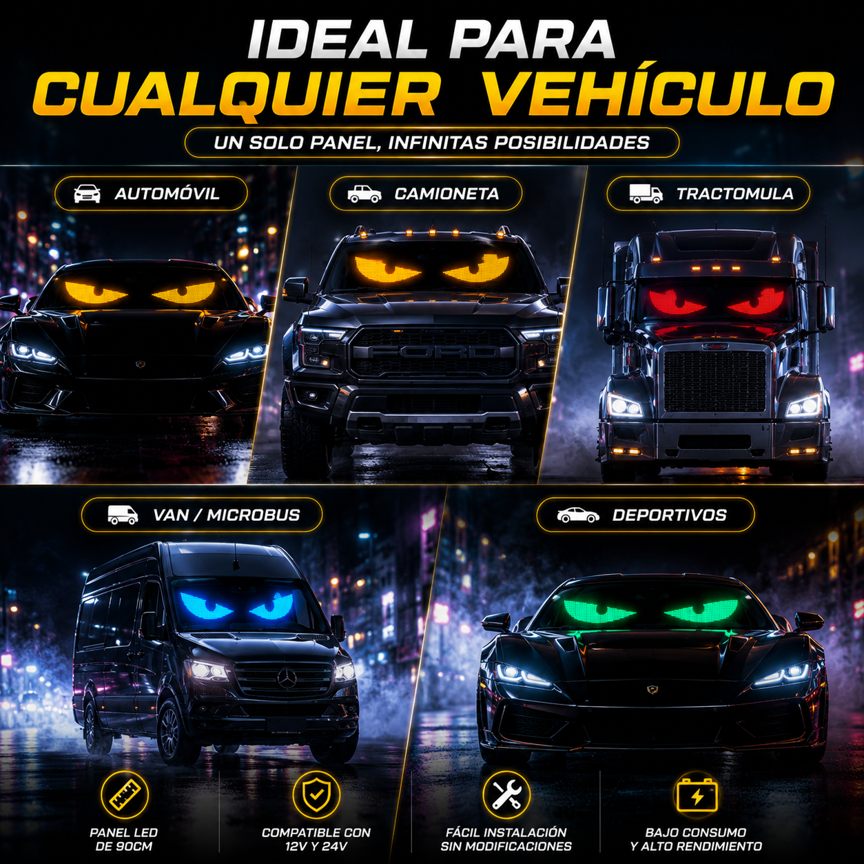 Pantalla Panel LED Multifuncional Para Camión Y Auto 60cm-90cm