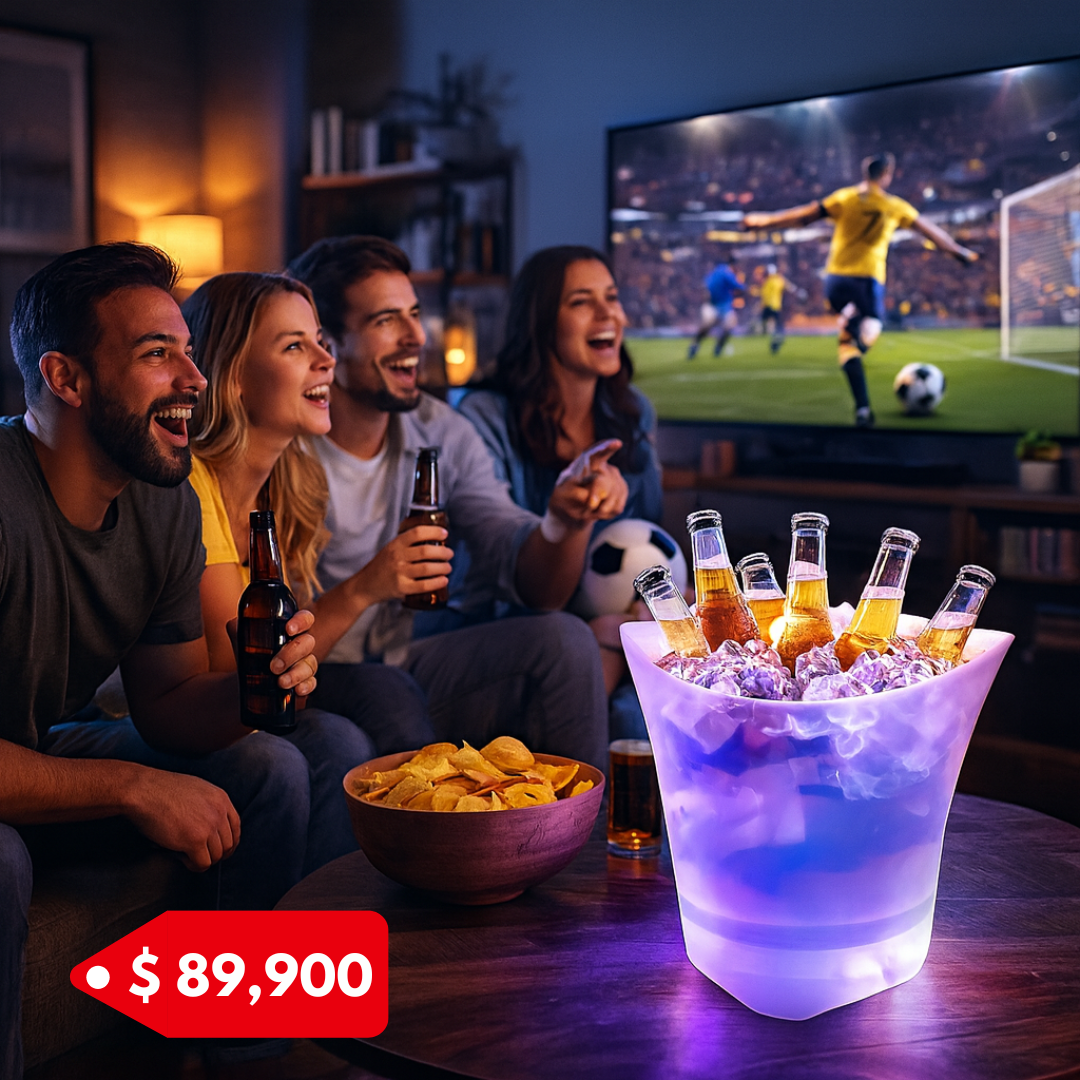 Hielera + Parlante Portátil / Cubeta / Enfriador con luces LED, Bluetooth y alimentación USB.