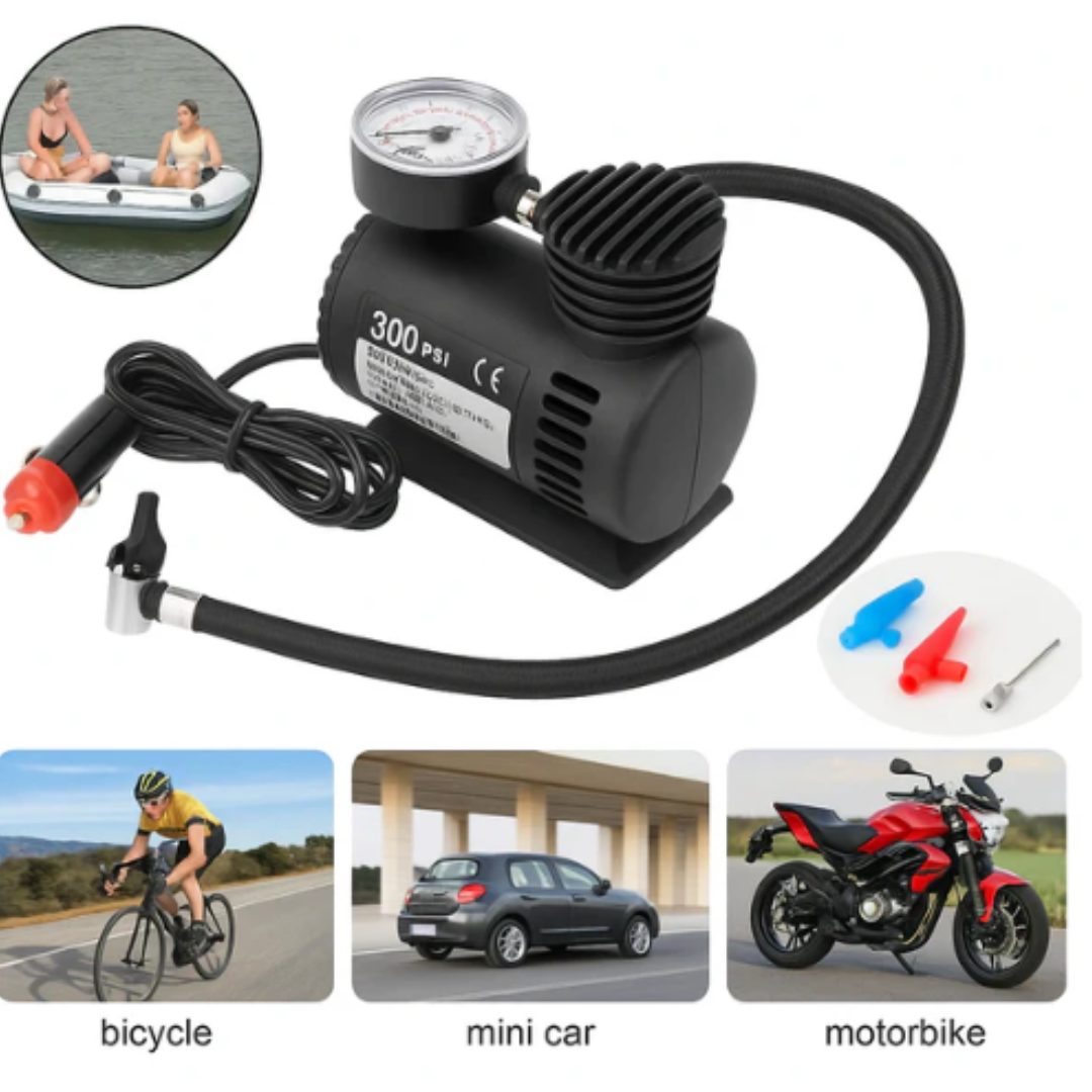 Mini Compresor Portátil 12V 300 PSI – Infla Llantas y Más en Minutos
