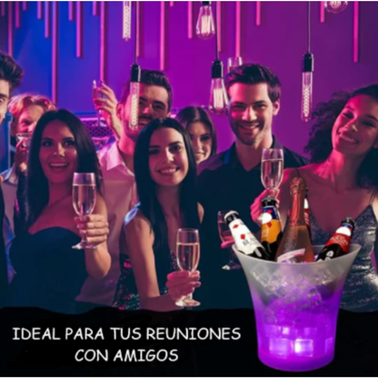 Hielera + Parlante Portátil / Cubeta / Enfriador con luces LED, Bluetooth y alimentación USB.