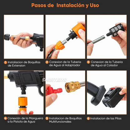 Hidrolavadora Portátil Inalámbrica 48V 2 Baterías |    Boquilla 6 en 1 Incorporada