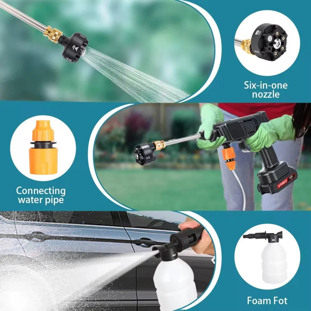 Hidrolavadora Portátil Inalámbrica 48V 2 Baterías |    Boquilla 6 en 1 Incorporada
