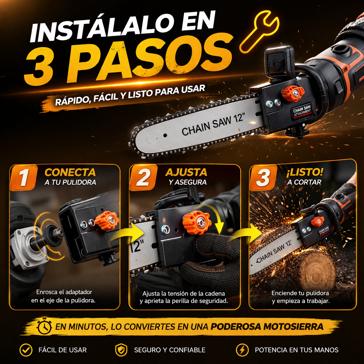 Moto Sierra Turbo Multiusos - Convierte tu pulidora en motosierra
